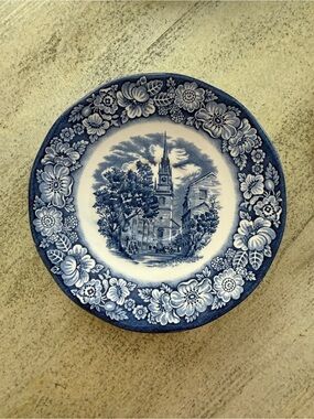 Liberty Blue Floral Old North Church Tea Plate - Classic Blue Pattern